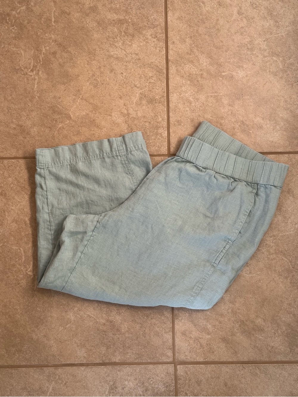 Pure Jill Linen Pull On Pants Womens XL Petite Light Blue Elastic Waist Casual